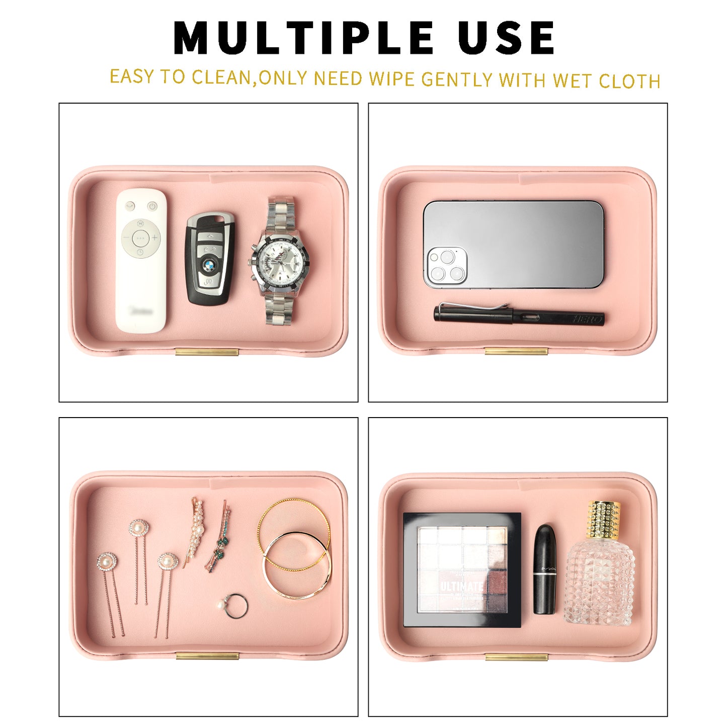 SANZIE Luxury Leather Tray Desktop Storage Catchall Organizer Decorative Tray for Entryway Table to hold Jewelry Watch Cosmetics Keys Phone Wallet Home & Office Accessories